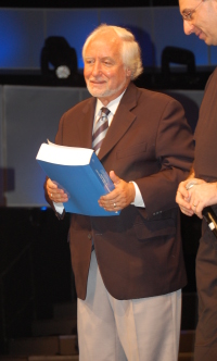 Jaques Gautier pictured with his document covering all the legal arguments about Israel under International Law.