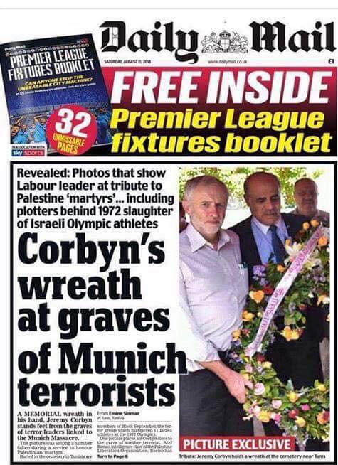 UK Labour party leader photographed laying a wreath at the graves of Palestininan terrorists responsible for the Munich Olympics massacre.