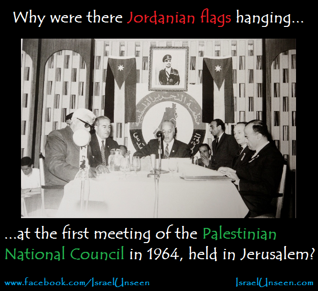 Why were there Jordanian flags at the first meeting of the Palestinian National Council in 1964?