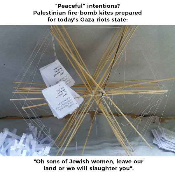 Fire kites under construction - carryin the message, "Oh sons of Jewish women, leave our land or we will slaughter you."