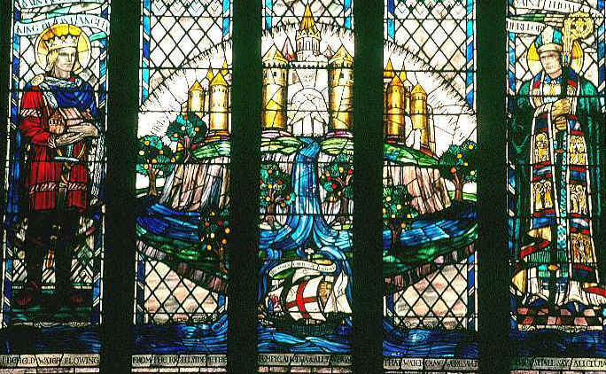 Stained glass  All Saints Church, Hereford  -  Revelation 22 and Ezekiel 47